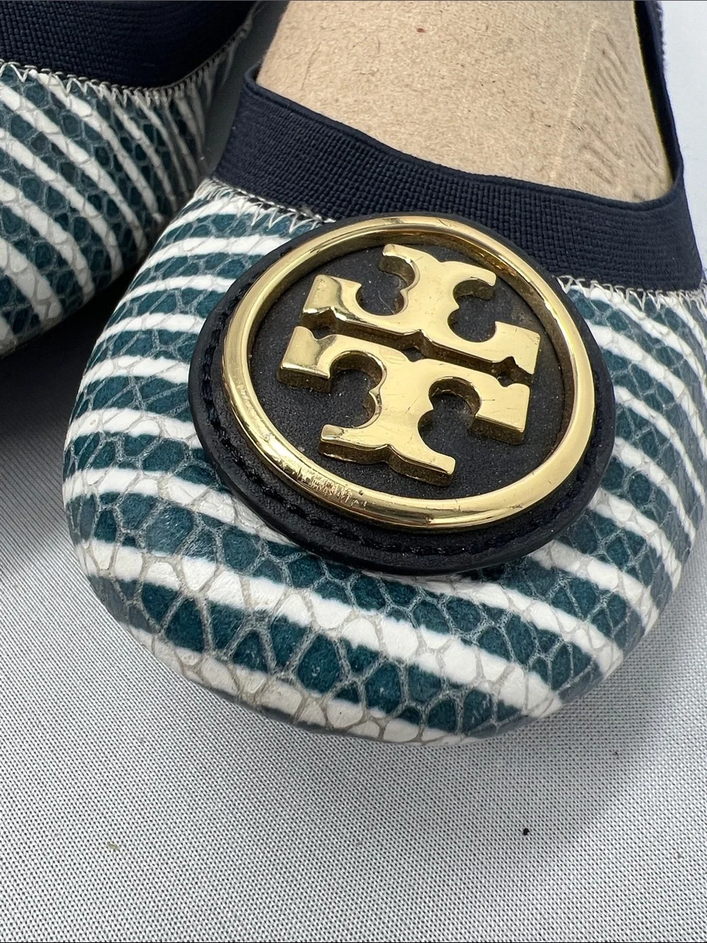 Tory Burch Caroline 2 Snake-Print Ballet Flats featuring